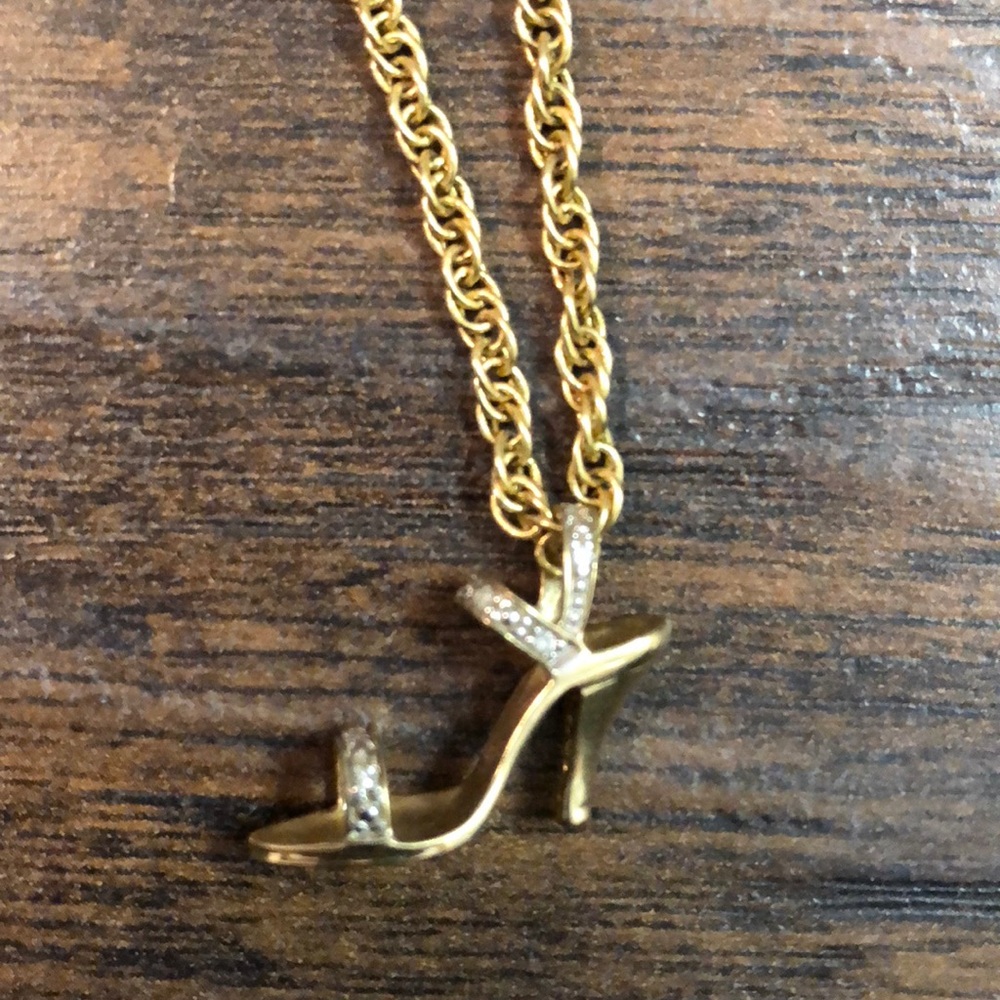 Gold high heel necklace